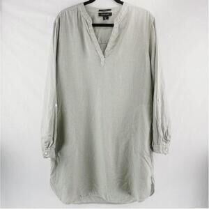 Tahari 100% linen tunic top Long sleeve Beige SMALL shell buttons